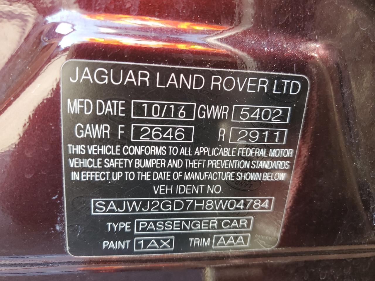 2017 Jaguar Xjl Portfolio VIN: SAJWJ2GD7H8W04784 Lot: 63698824