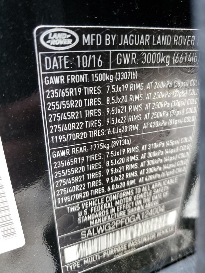 2016 Land Rover Range Rover Sport Se VIN: SALWG2PF0GA124004 Lot: 62630644