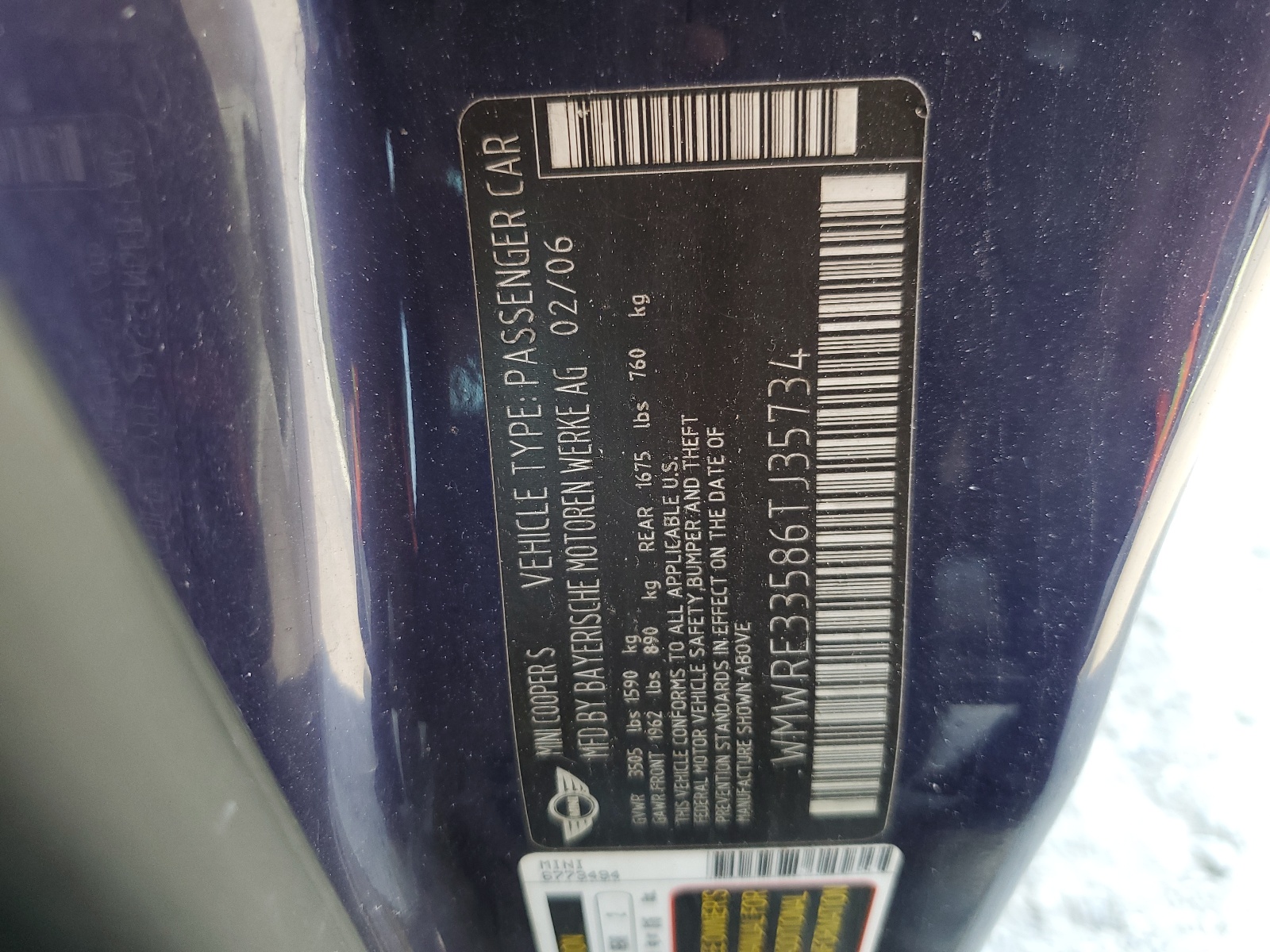 WMWRE33586TJ35734 2006 Mini Cooper S