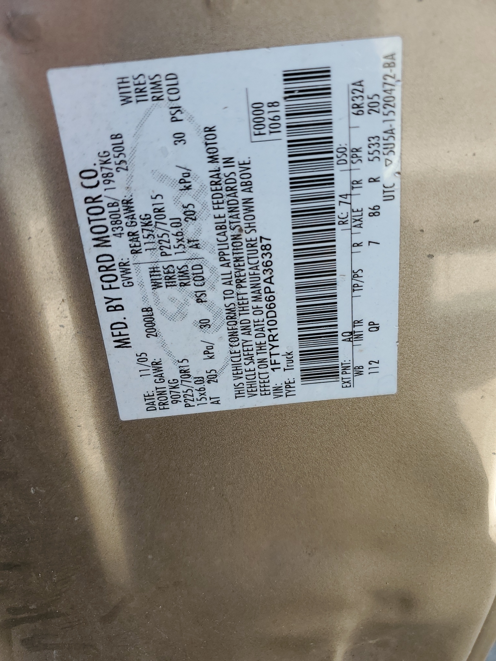 1FTYR10D66PA36387 2006 Ford Ranger