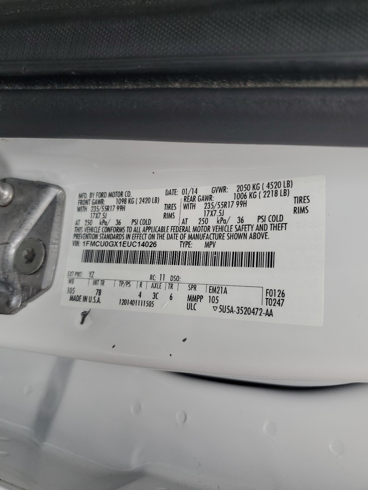 1FMCU0GX1EUC14026 2014 Ford Escape Se