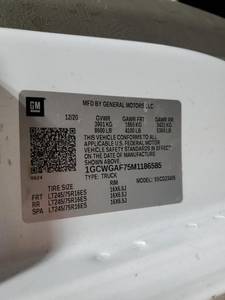 2021 Chevrolet Express G2500 VIN: 1GCWGAF75M1186585 Lot: 62753654