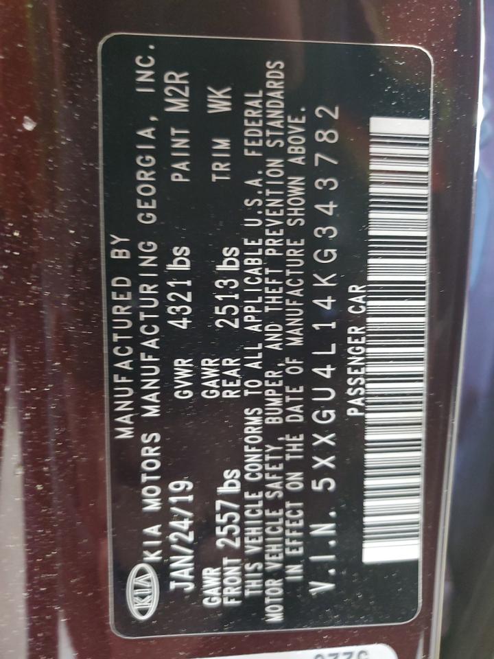 2019 Kia Optima Ex VIN: 5XXGU4L14KG343782 Lot: 63418634