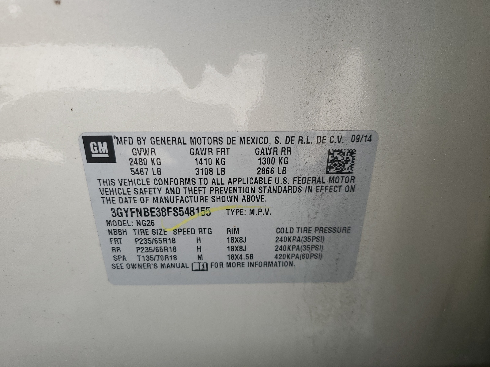 3GYFNBE38FS548155 2015 Cadillac Srx Luxury Collection