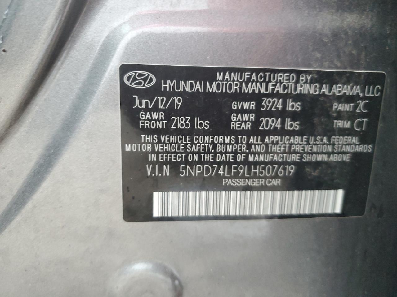 2020 Hyundai Elantra Se VIN: 5NPD74LF9LH507619 Lot: 64619554