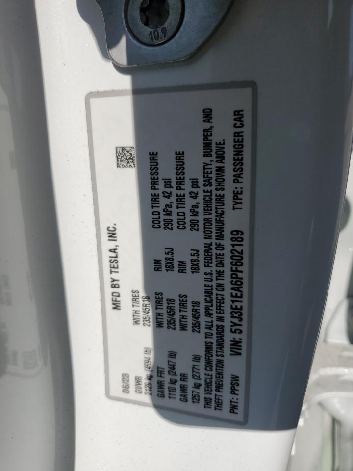 5YJ3E1EA6PF602189 2023 Tesla Model 3