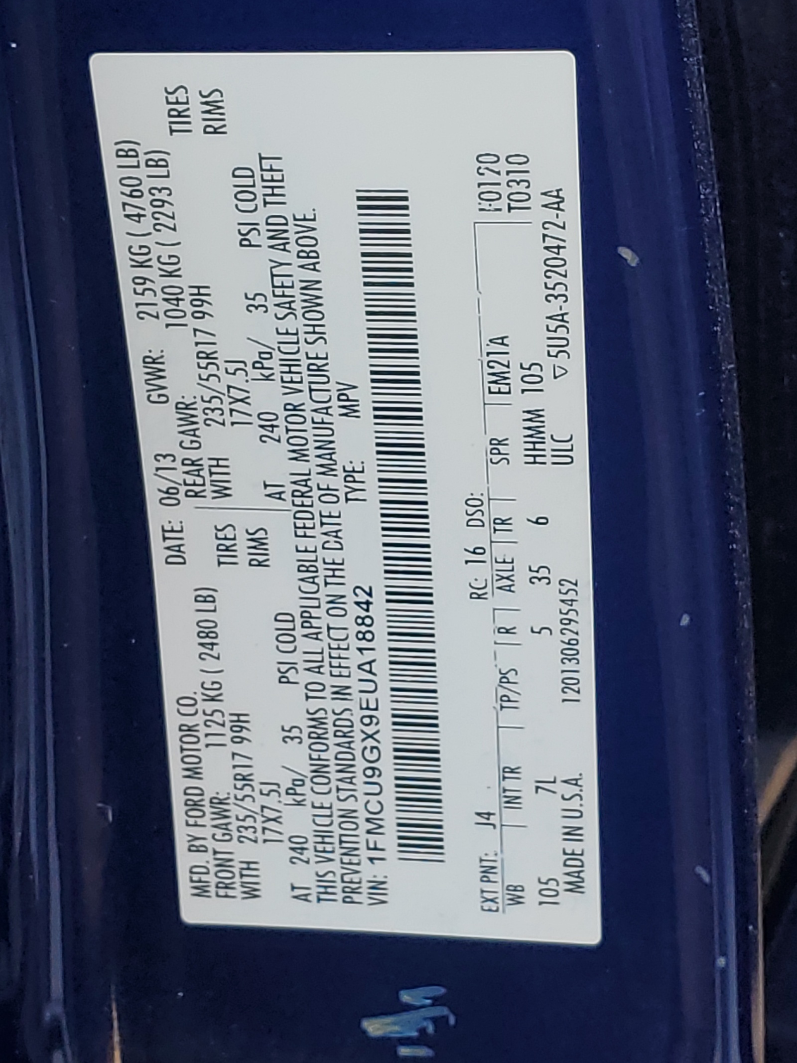 1FMCU9GX9EUA18842 2014 Ford Escape Se