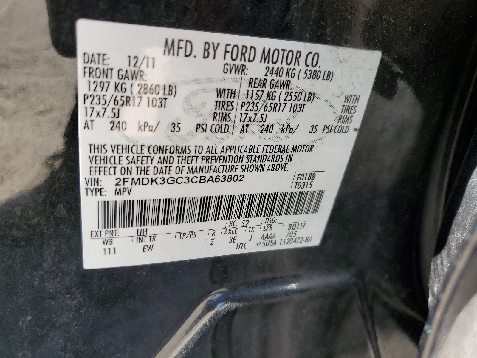 2FMDK3GC3CBA63802 2012 Ford Edge Se