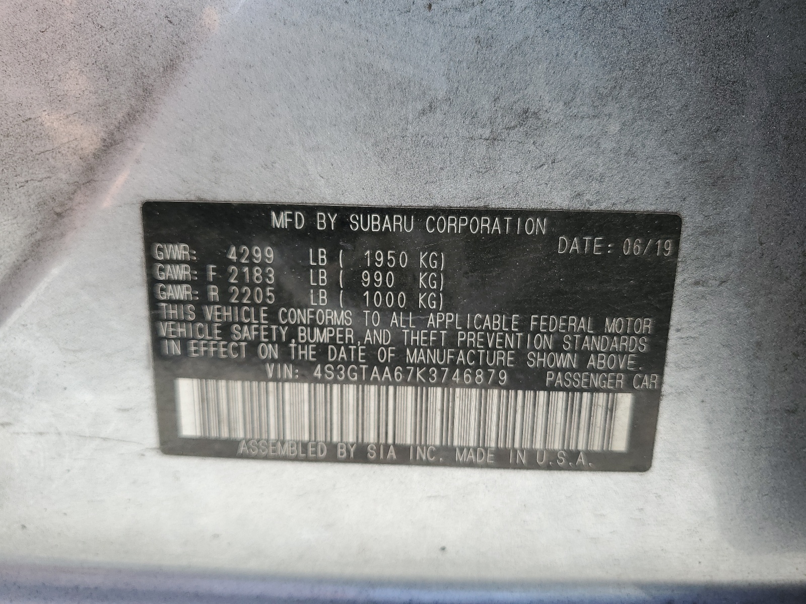 4S3GTAA67K3746879 2019 Subaru Impreza