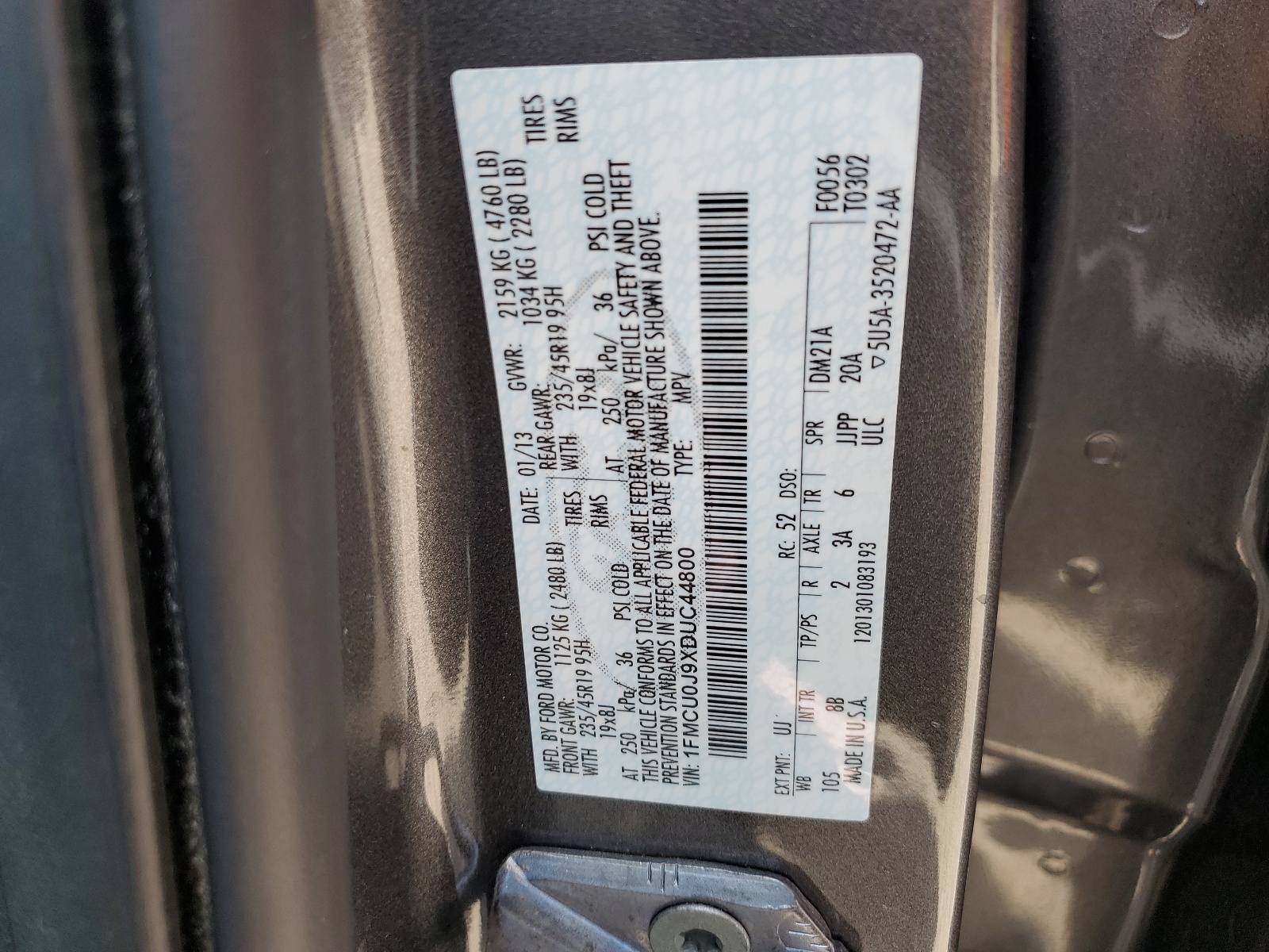 1FMCU0J9XDUC44800 2013 Ford Escape Titanium