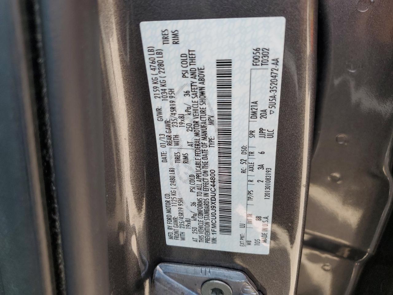 2013 Ford Escape Titanium VIN: 1FMCU0J9XDUC44800 Lot: 64928124