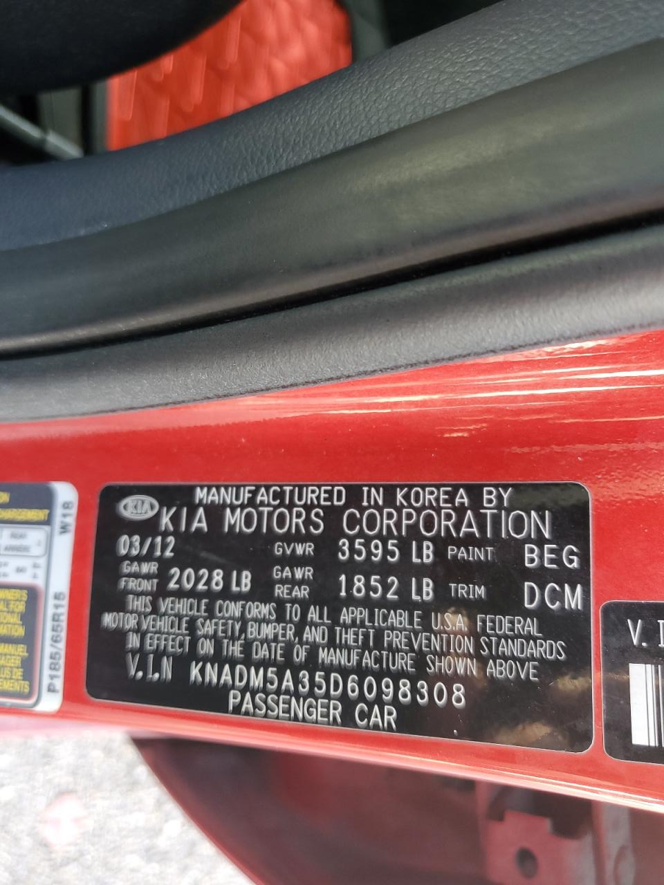 KNADM5A35D6098308 2013 Kia Rio Lx