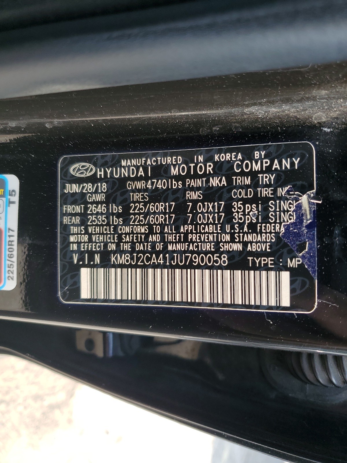 KM8J2CA41JU790058 2018 Hyundai Tucson Se
