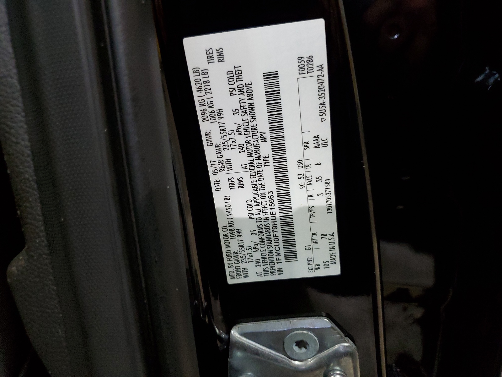 1FMCU0F79HUE15663 2017 Ford Escape S