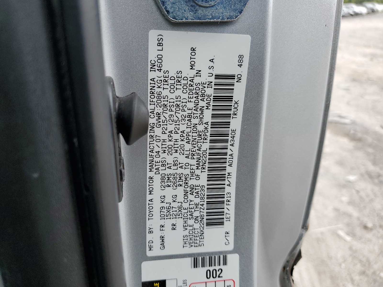 5TENX22N87Z418239 2007 Toyota Tacoma