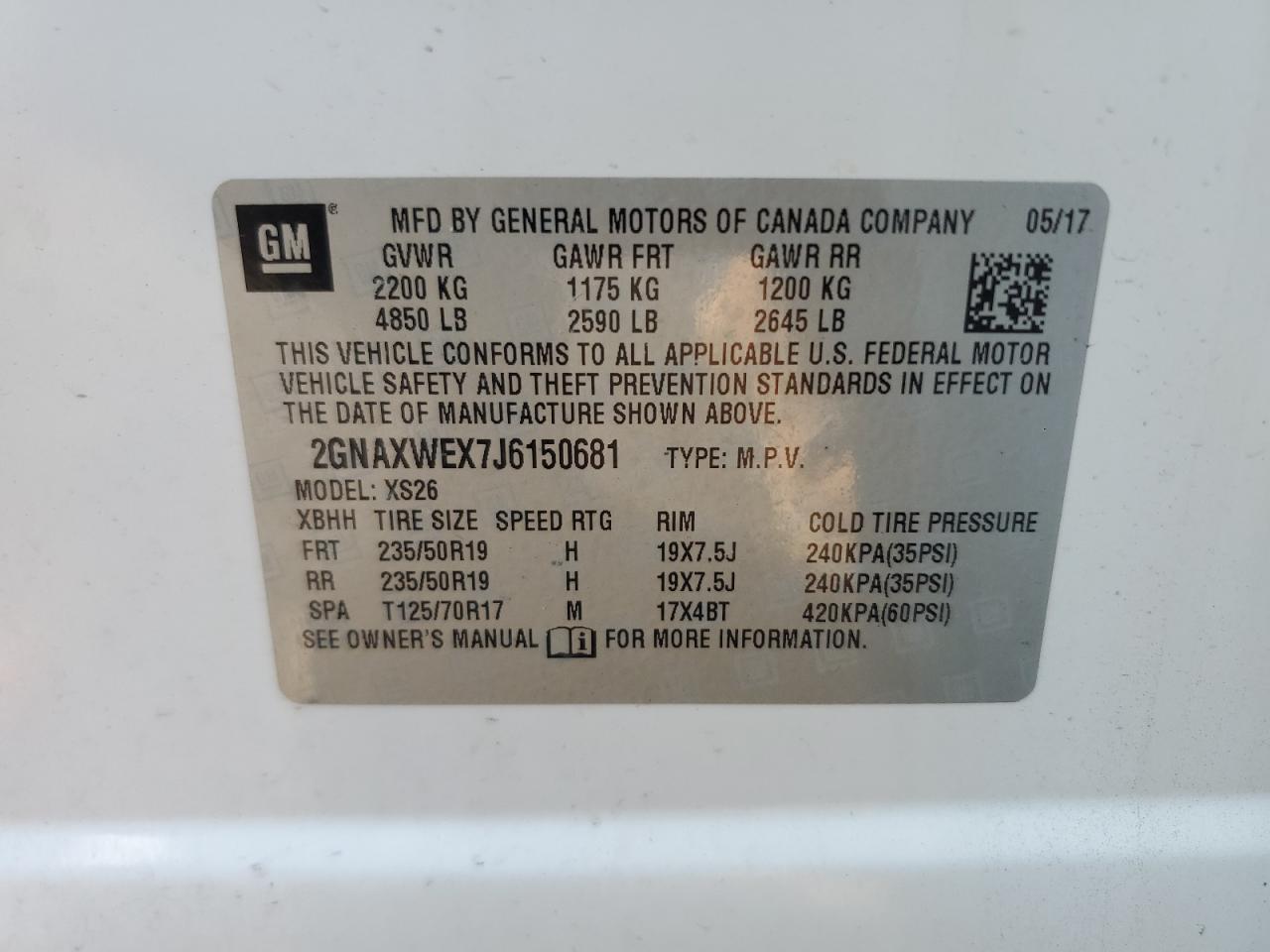 2GNAXWEX7J6150681 2018 Chevrolet Equinox Premier