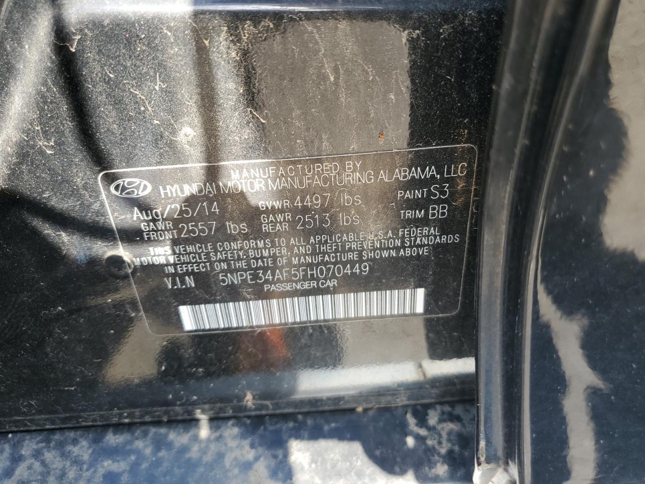 2015 Hyundai Sonata Sport VIN: 5NPE34AF5FH070449 Lot: 64058504