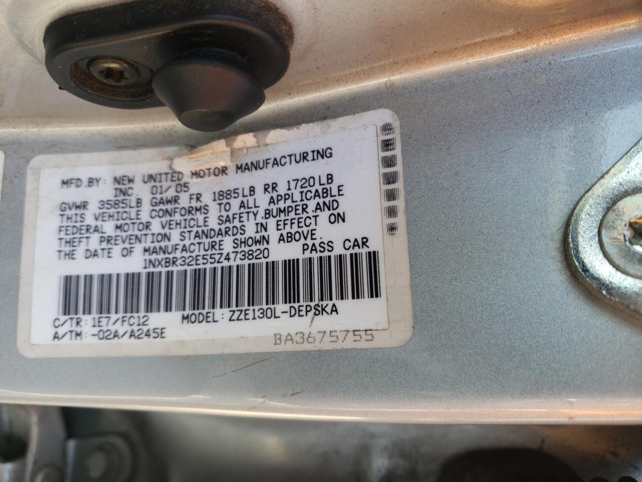 2005 Toyota Corolla Ce VIN: 1NXBR32E55Z473820 Lot: 63658154