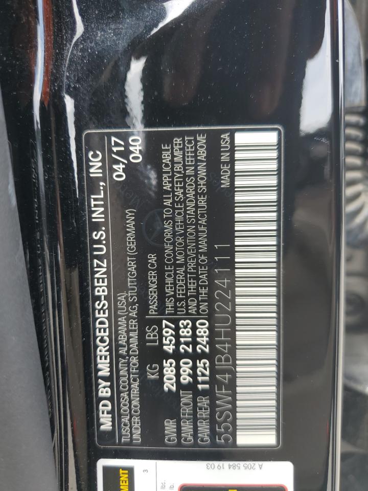 2017 Mercedes-Benz C 300 VIN: 55SWF4JB4HU224111 Lot: 63817974