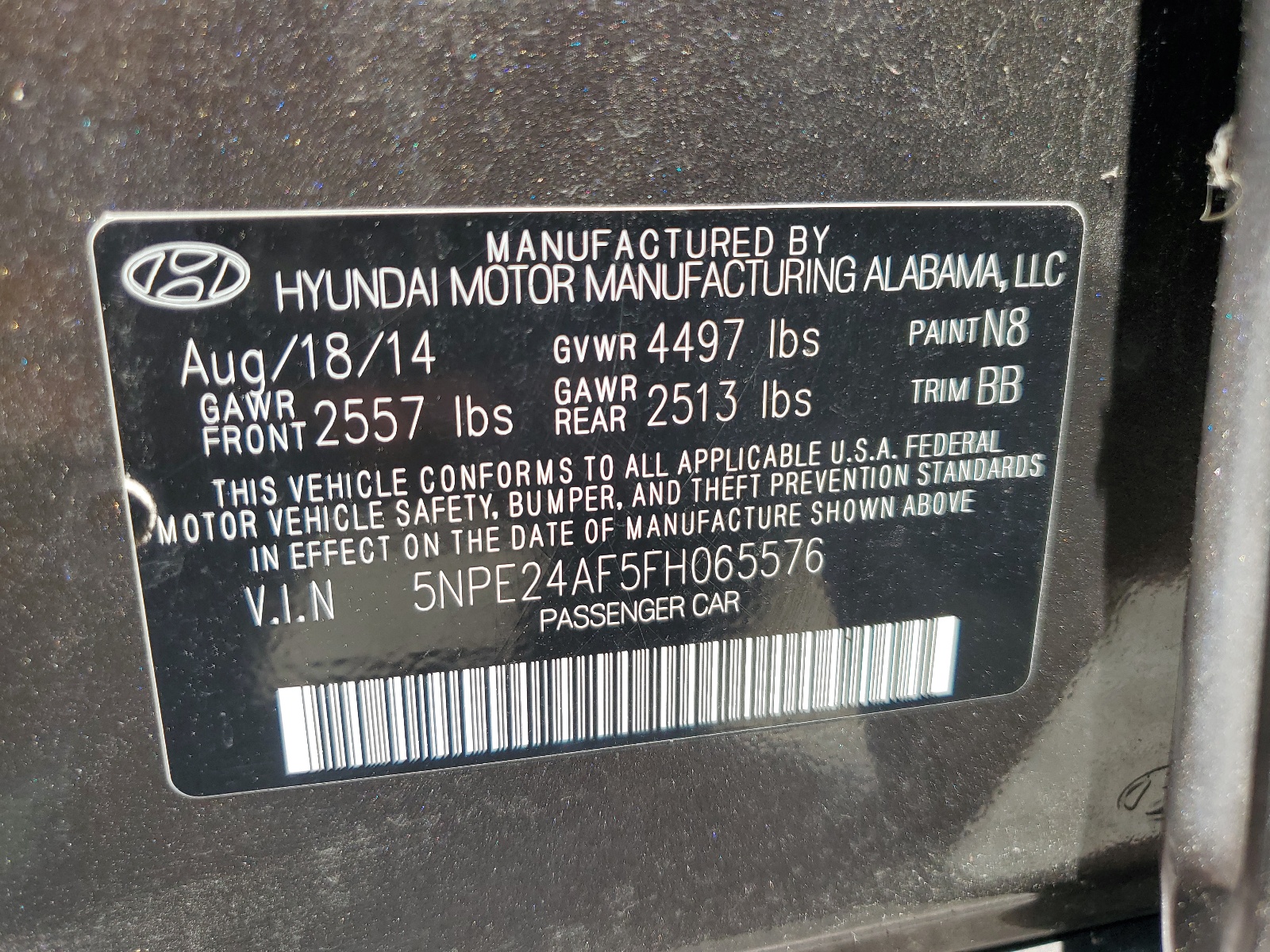 2015 Hyundai Sonata Se vin: 5NPE24AF5FH065576