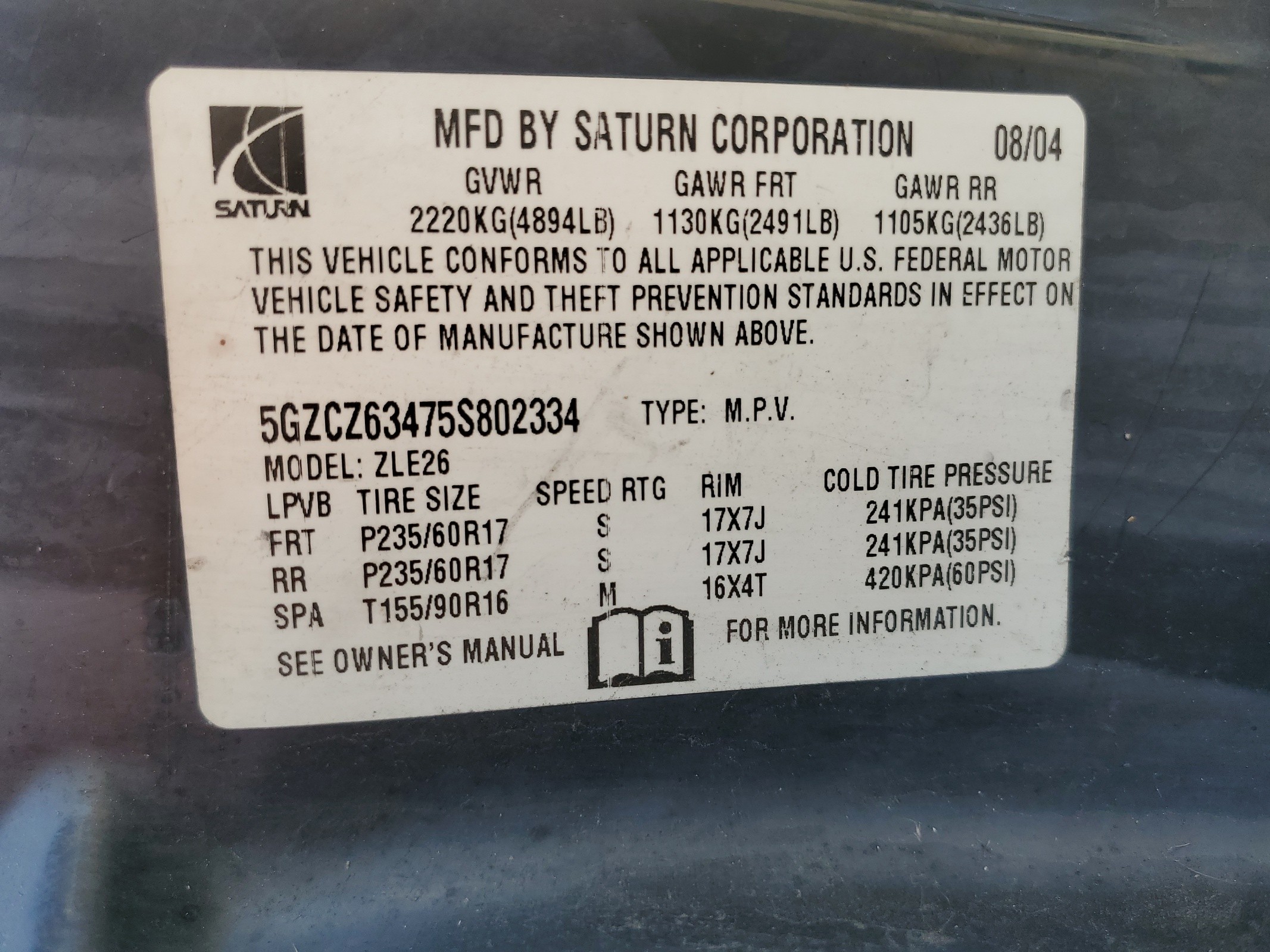 5GZCZ63475S802334 2005 Saturn Vue