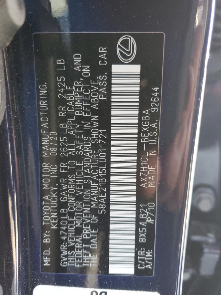 2020 Lexus Es 300H Luxury VIN: 58AE21B15LU011721 Lot: 62498664