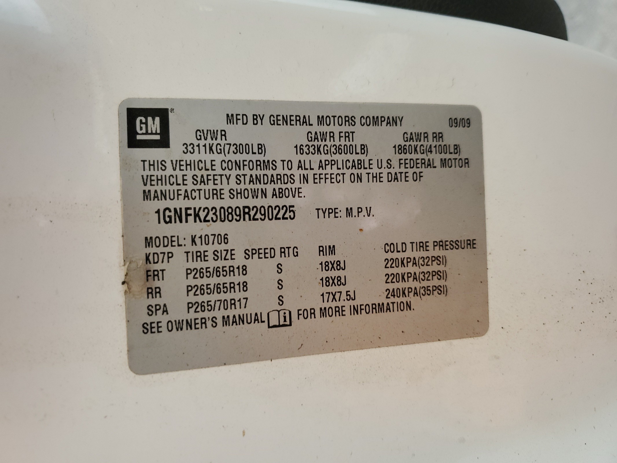 1GNFK23089R290225 2009 Chevrolet Tahoe K1500 Lt