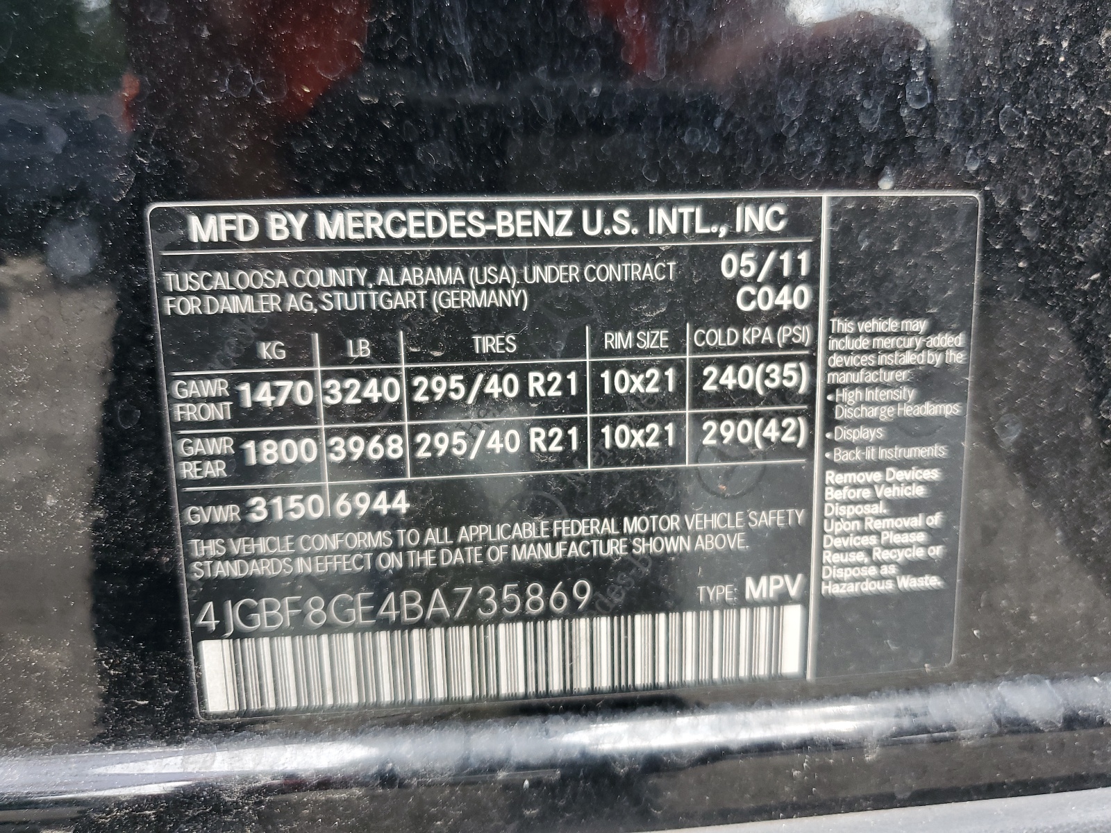 4JGBF8GE4BA735869 2011 Mercedes-Benz Gl 550 4Matic