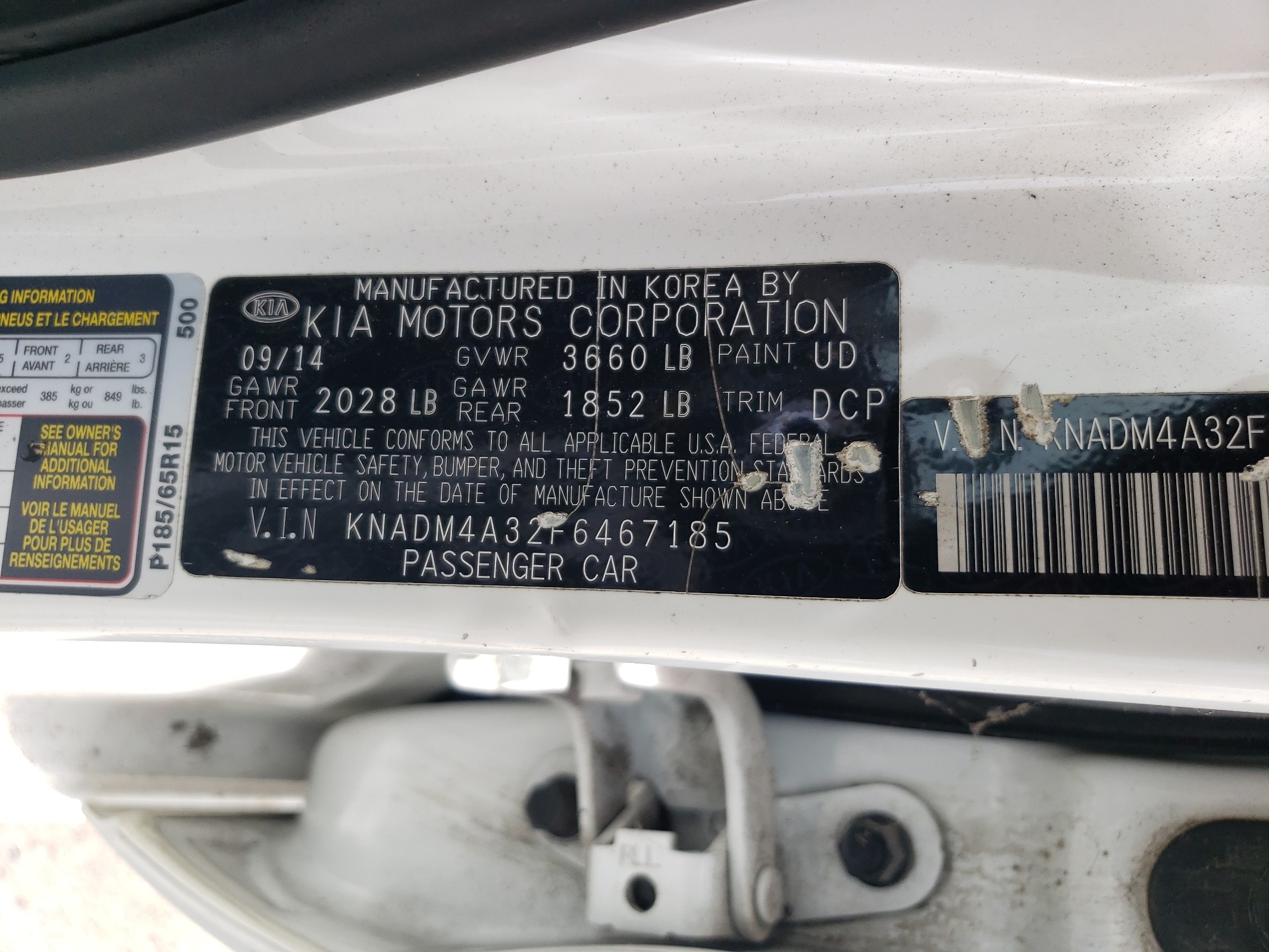 KNADM4A32F6467185 2015 Kia Rio Lx