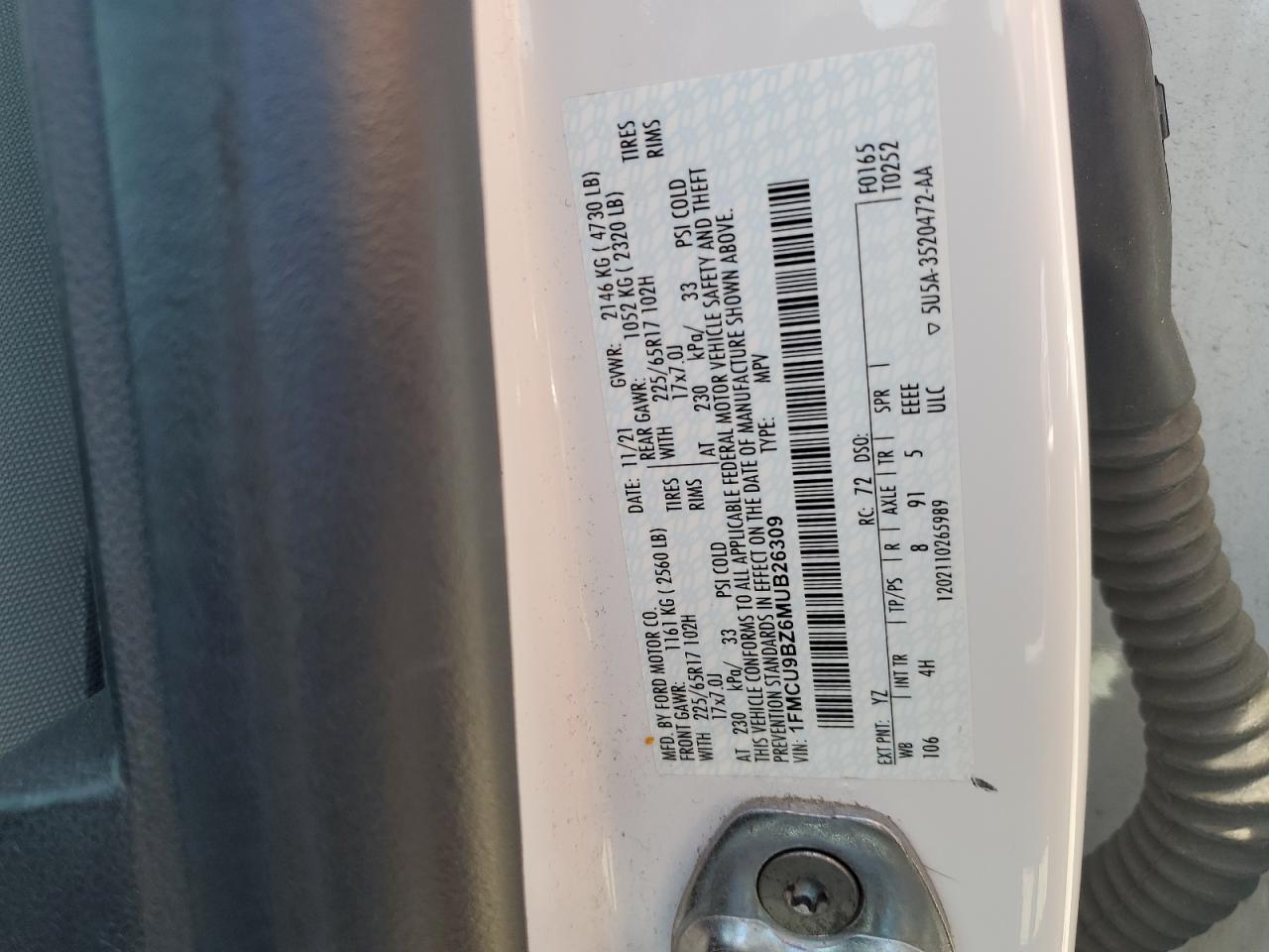 2021 Ford Escape Se VIN: 1FMCU9BZ6MUB26309 Lot: 63456194