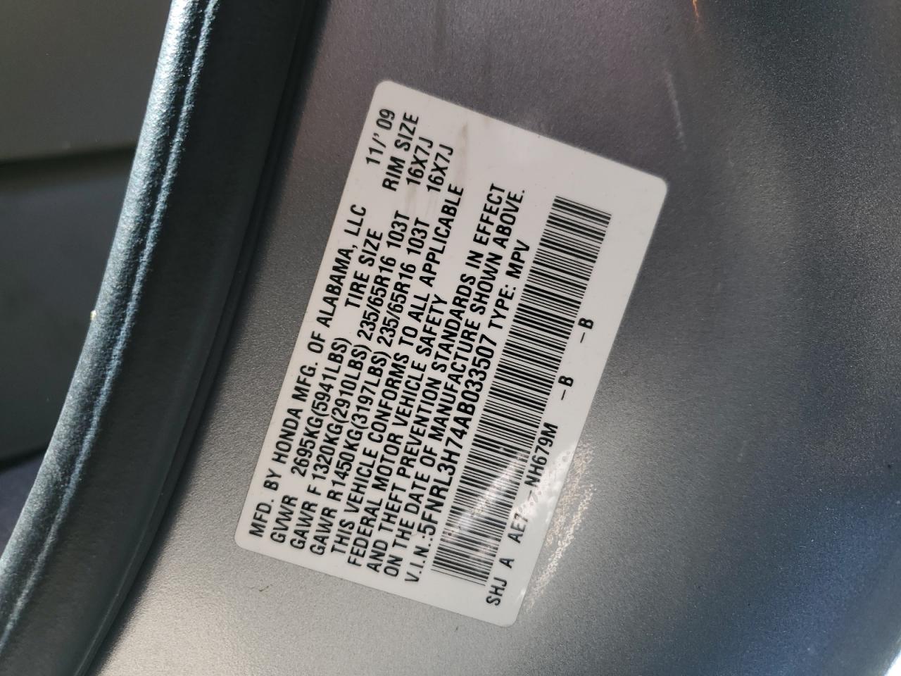 2010 Honda Odyssey Exl VIN: 5FNRL3H74AB033507 Lot: 63530524