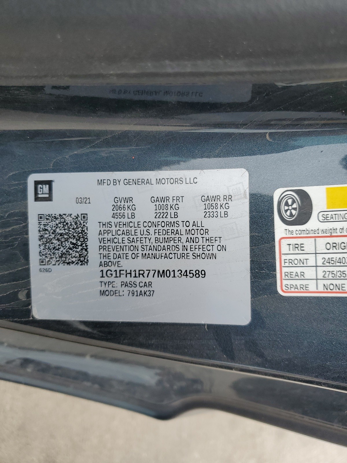 1G1FH1R77M0134589 2021 Chevrolet Camaro Ss