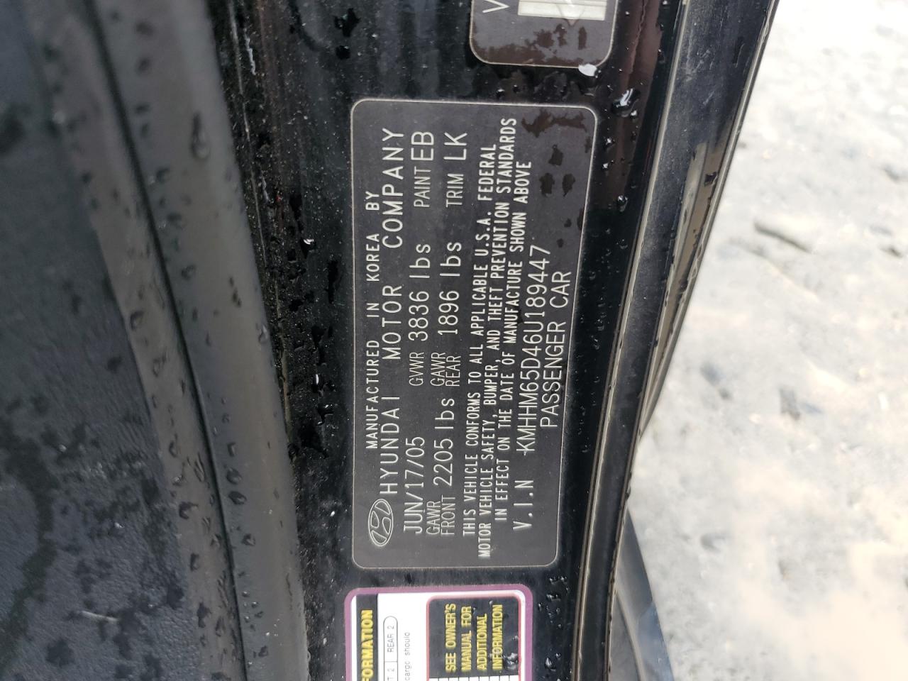 2006 Hyundai Tiburon Gs VIN: KMHHM65D46U189447 Lot: 64821724