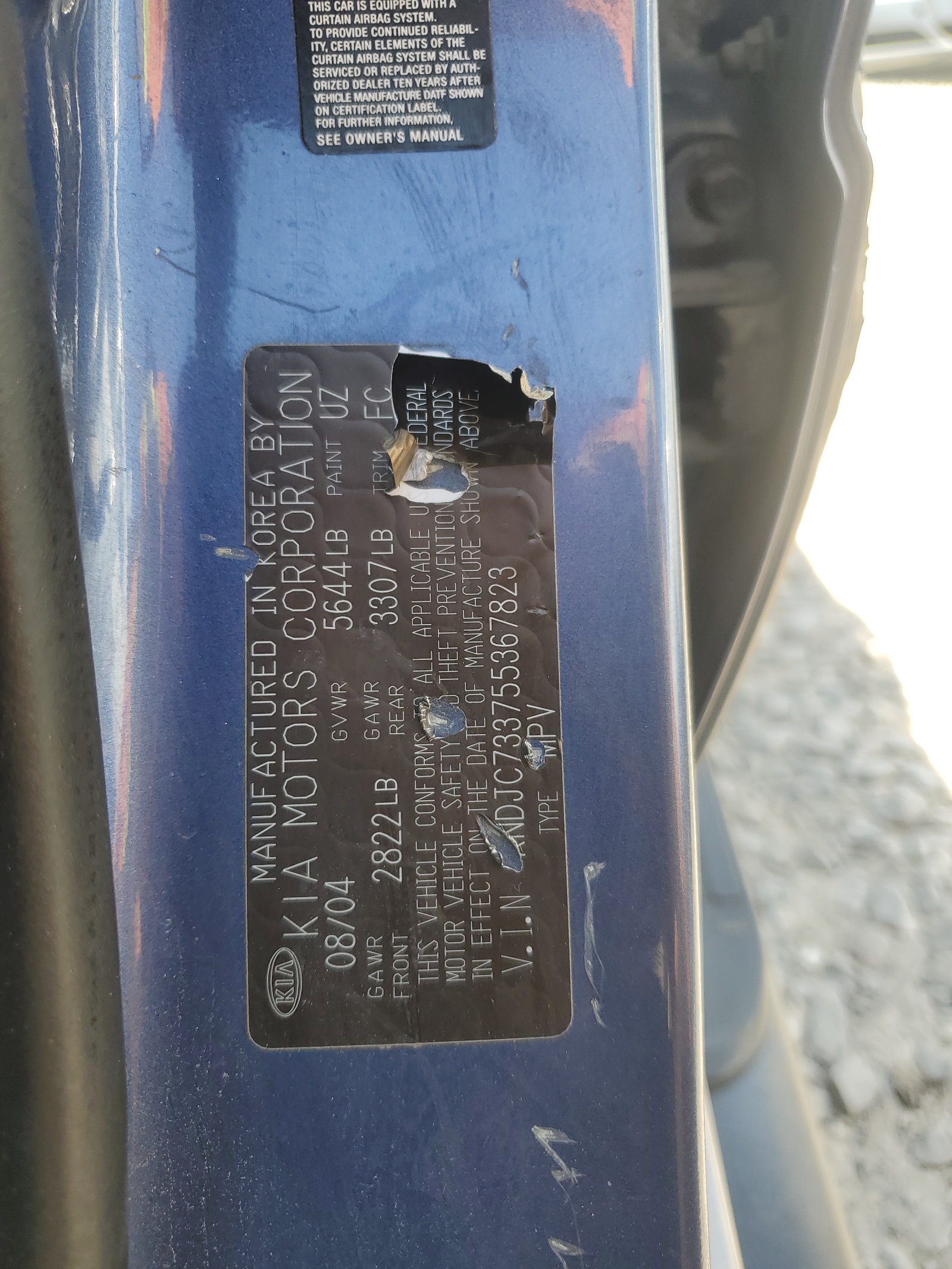 KNDJC733755367823 2005 Kia Sorento Ex