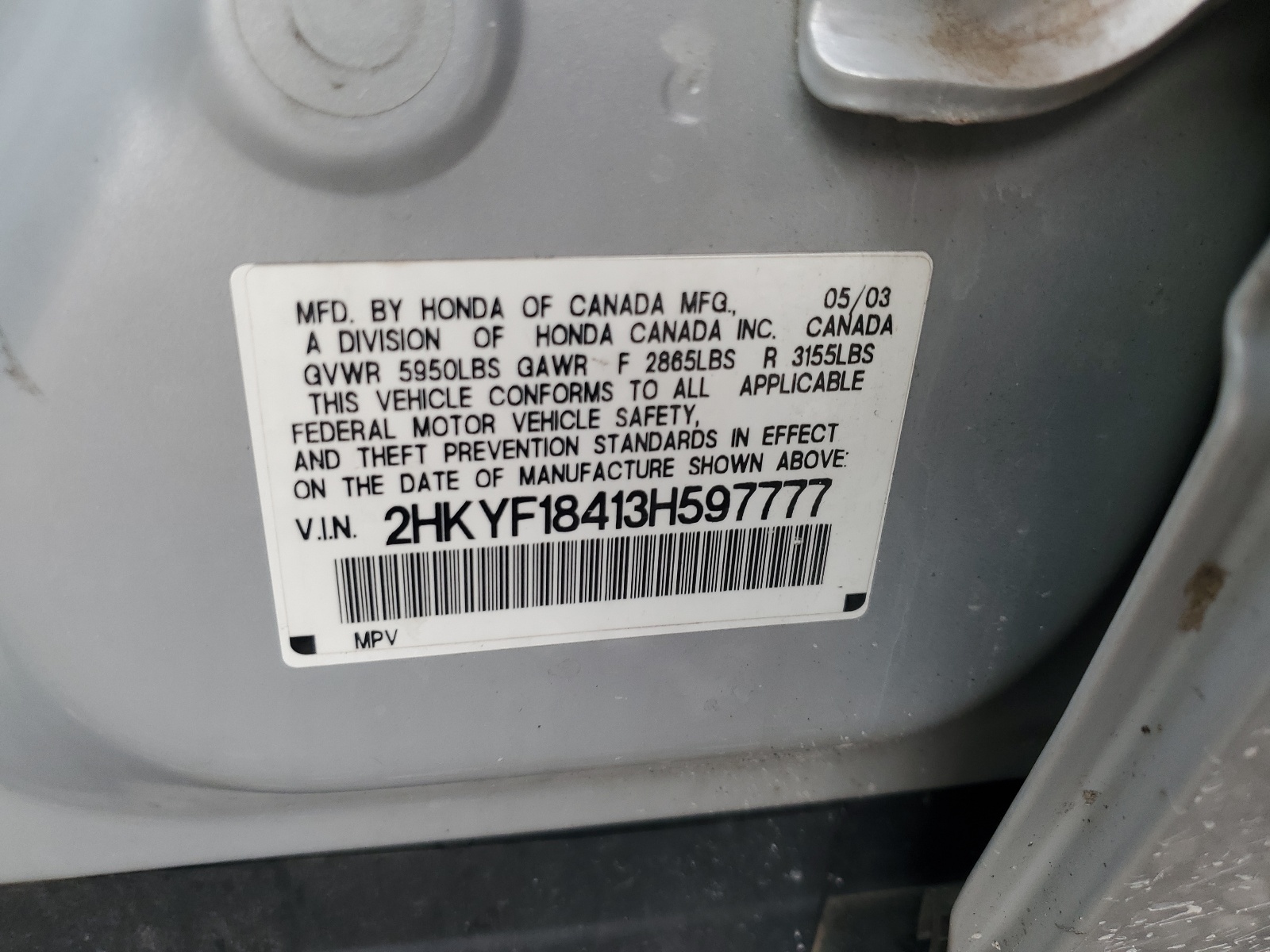 2HKYF18413H597777 2003 Honda Pilot Ex