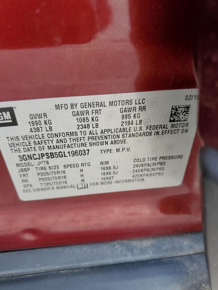 2016 Chevrolet Trax 1Lt VIN: 3GNCJPSB5GL196037 Lot: 61046014