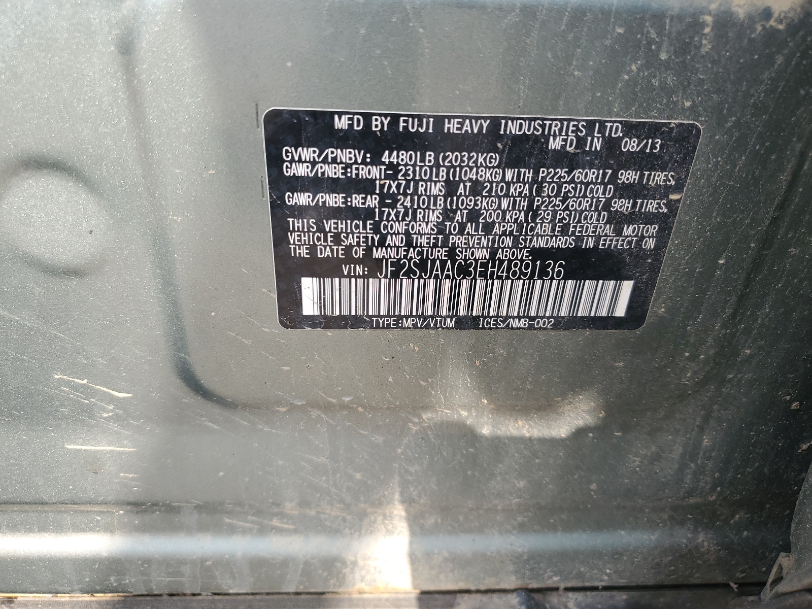 JF2SJAAC3EH489136 2014 Subaru Forester 2.5I