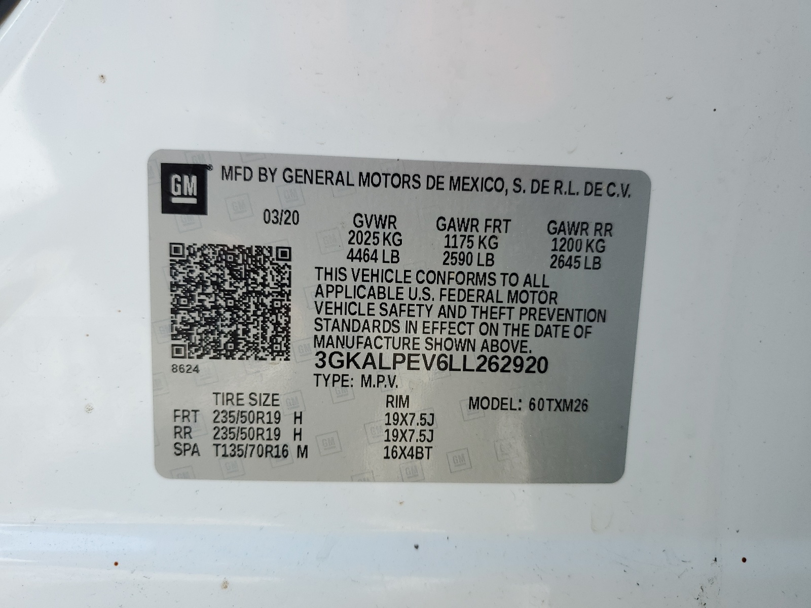 3GKALPEV6LL262920 2020 GMC Terrain Slt