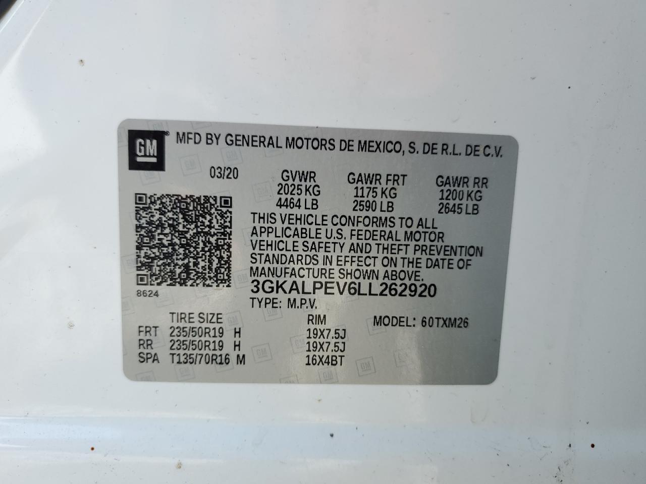 2020 GMC Terrain Slt VIN: 3GKALPEV6LL262920 Lot: 63211064