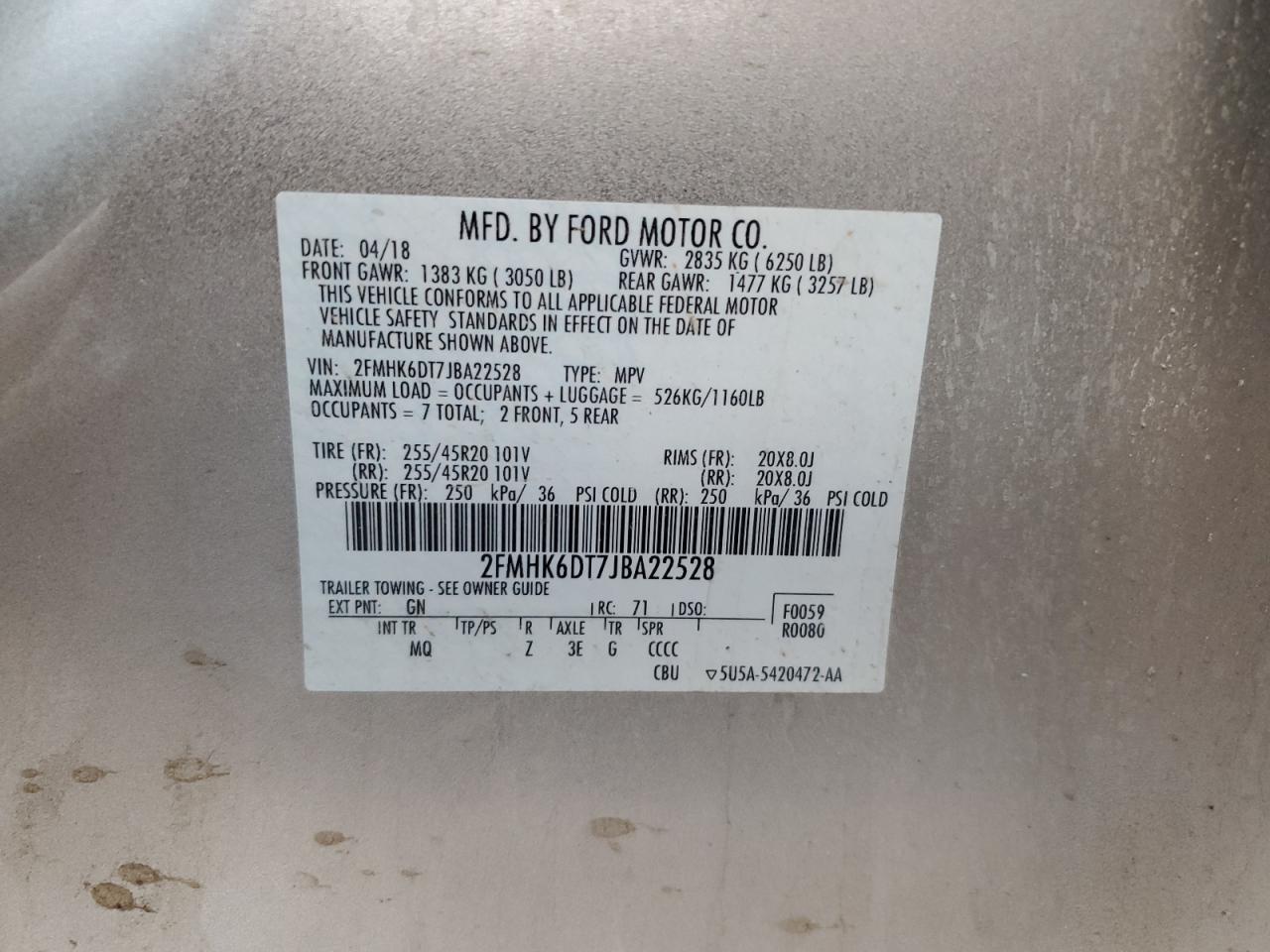 2018 Ford Flex Limited VIN: 2FMHK6DT7JBA22528 Lot: 64856264