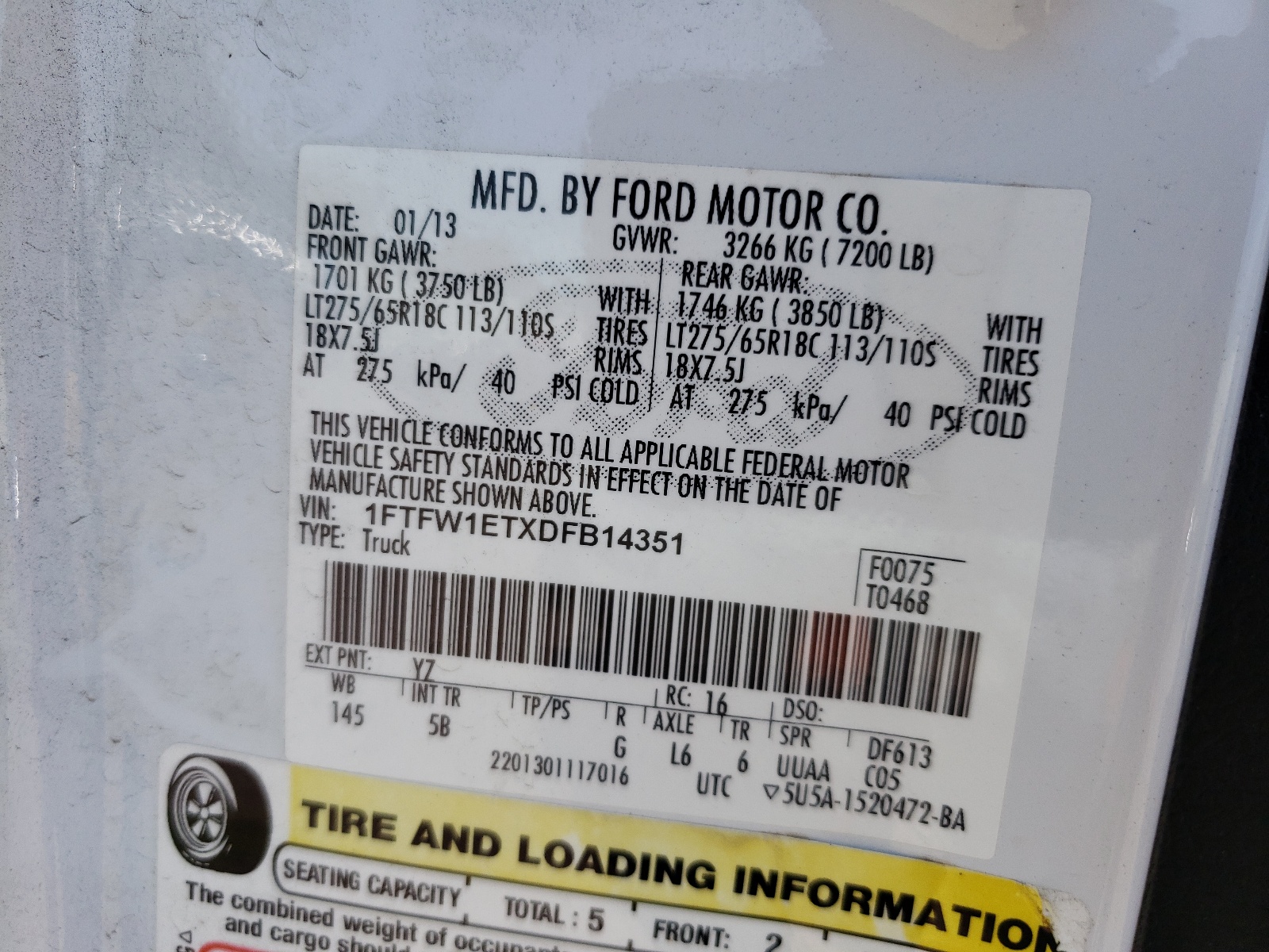 1FTFW1ETXDFB14351 2013 Ford F150 Supercrew