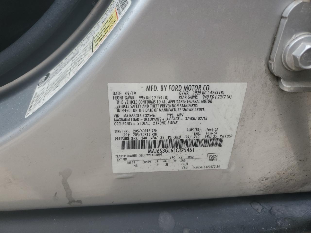 2020 Ford Ecosport Se VIN: MAJ6S3GL6LC325461 Lot: 64523544