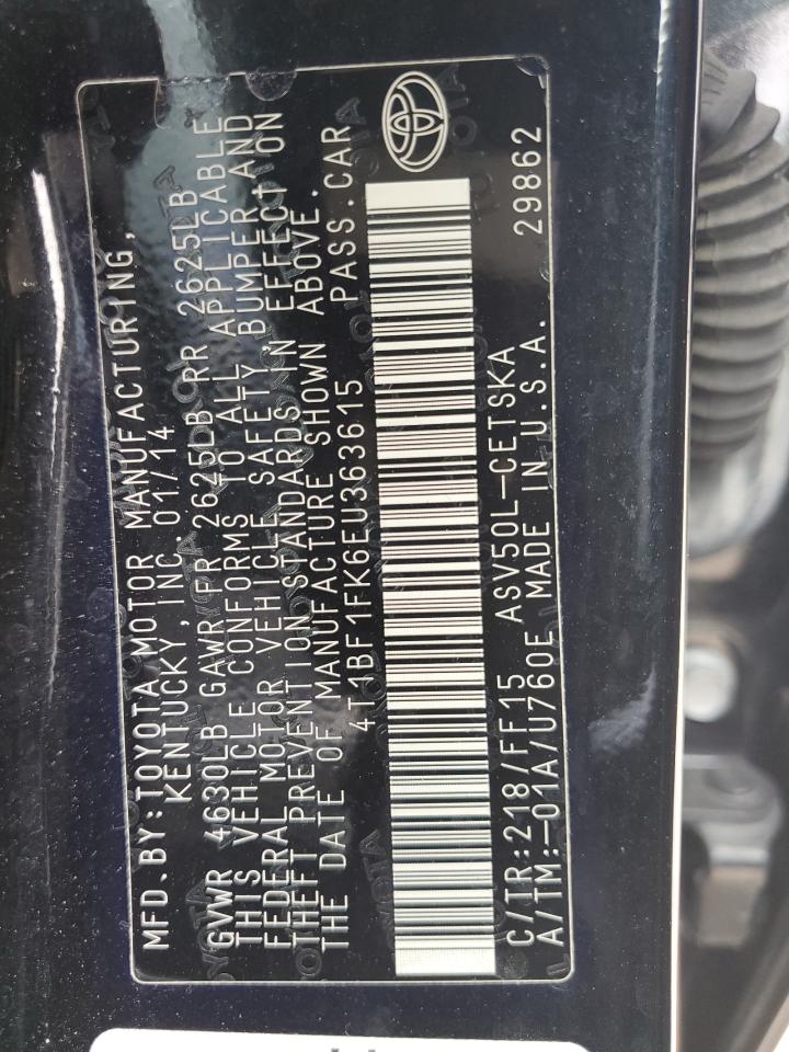 2014 Toyota Camry L VIN: 4T1BF1FK6EU363615 Lot: 64478334