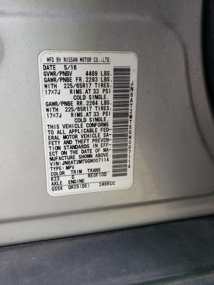 2016 Nissan Rogue S VIN: JN8AT2MT5GW007114 Lot: 65136584