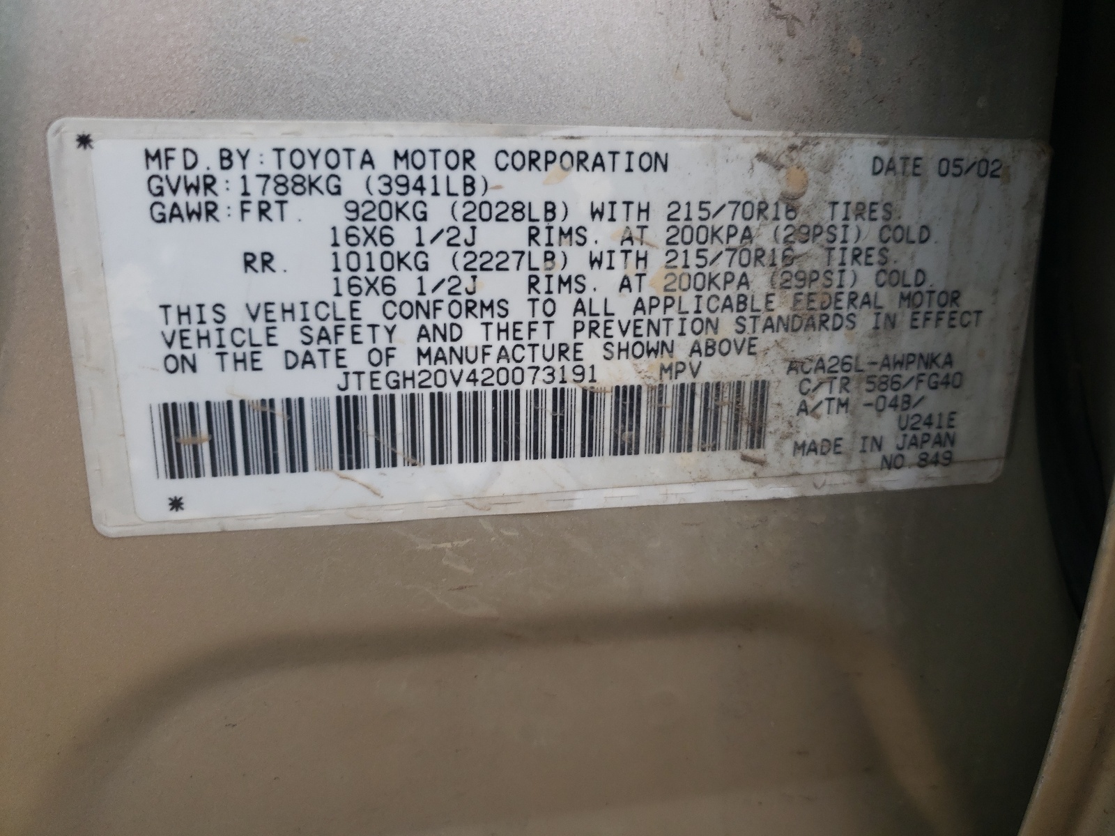 JTEGH20V420073191 2002 Toyota Rav4