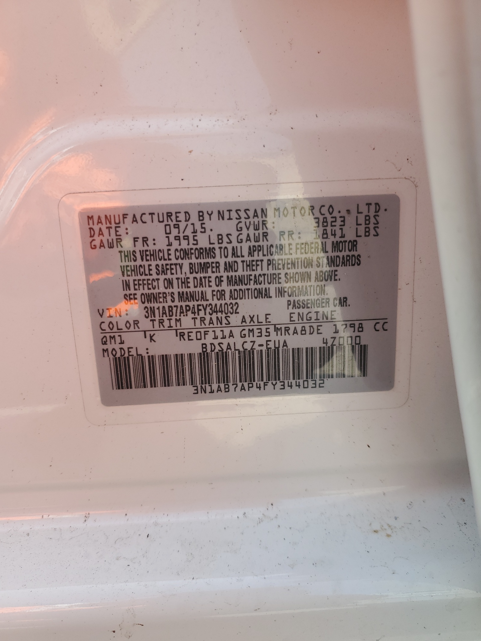 3N1AB7AP4FY344032 2015 Nissan Sentra S