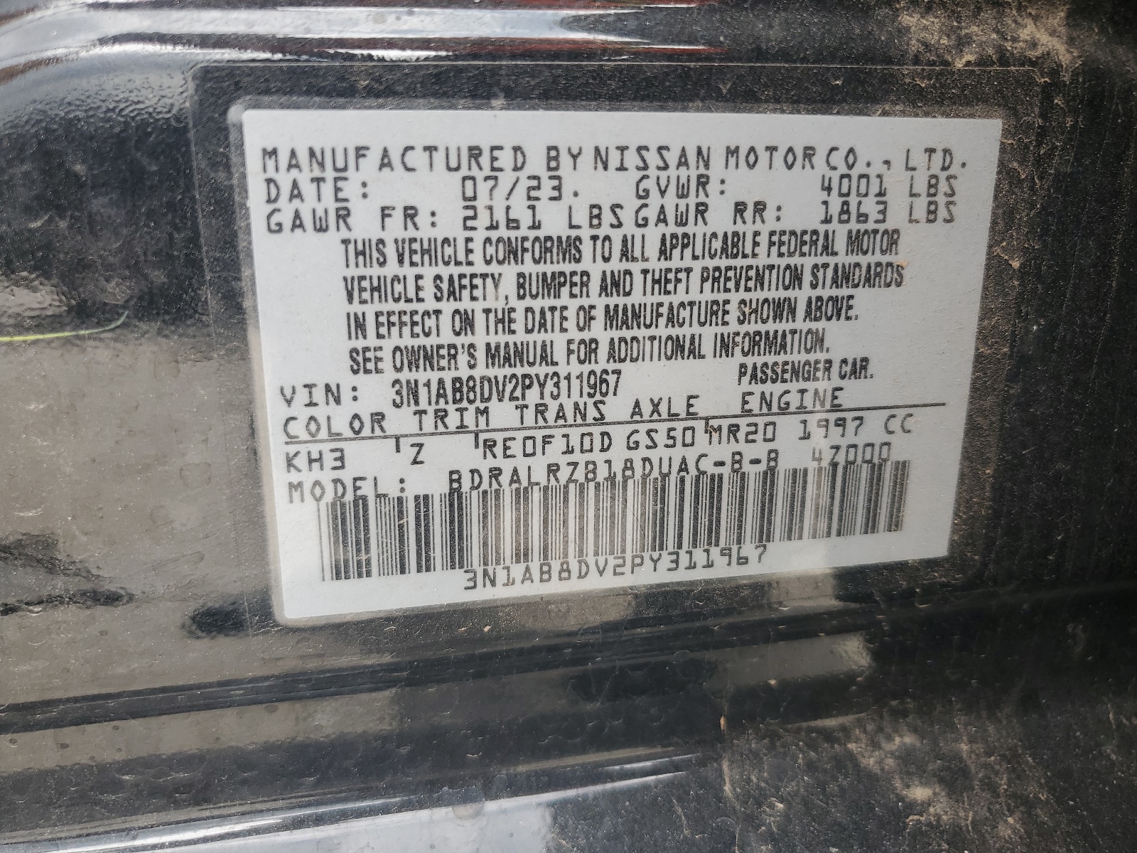 3N1AB8DV2PY311967 2023 Nissan Sentra Sr