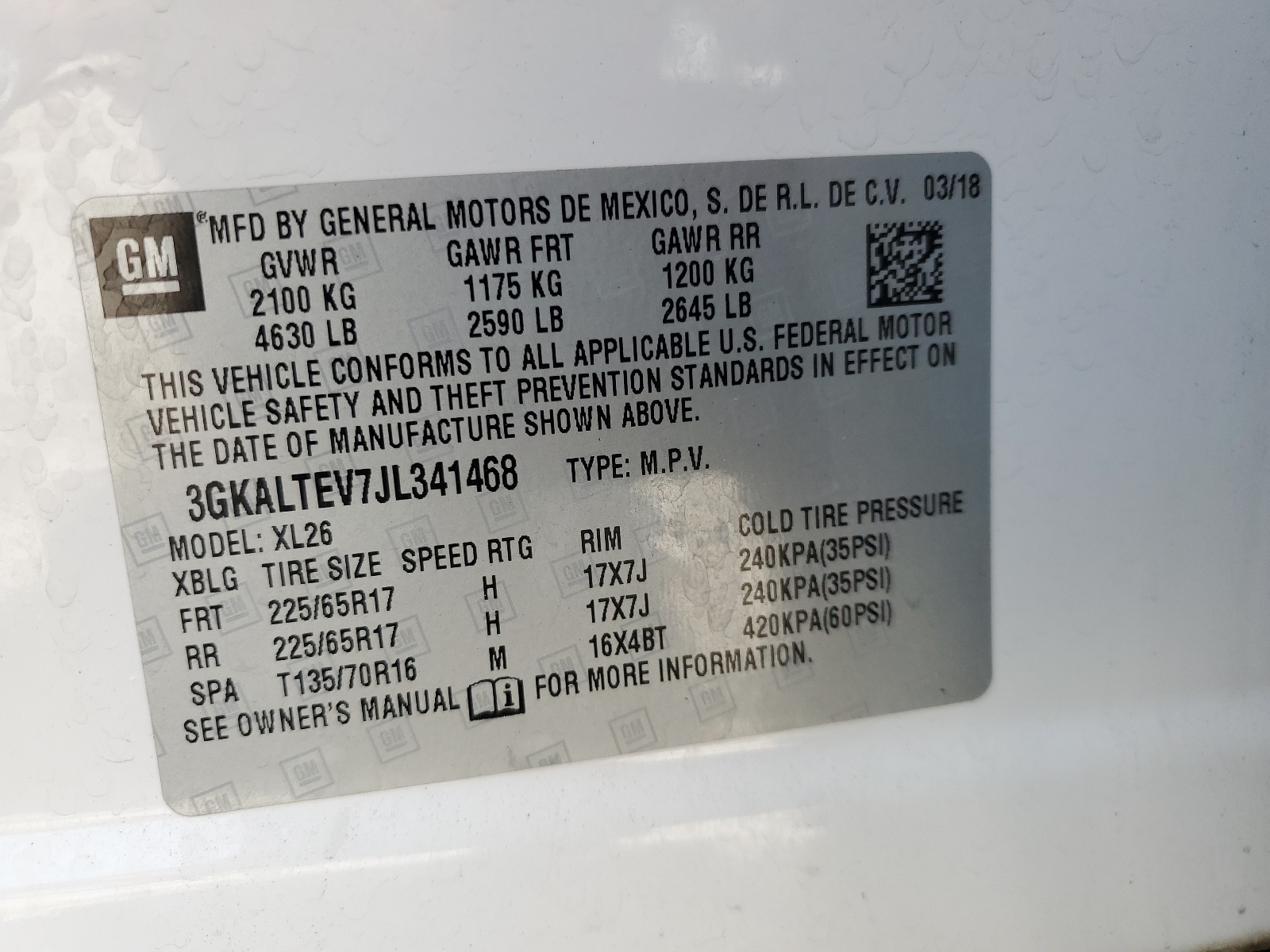 3GKALTEV7JL341468 2018 GMC Terrain Sle