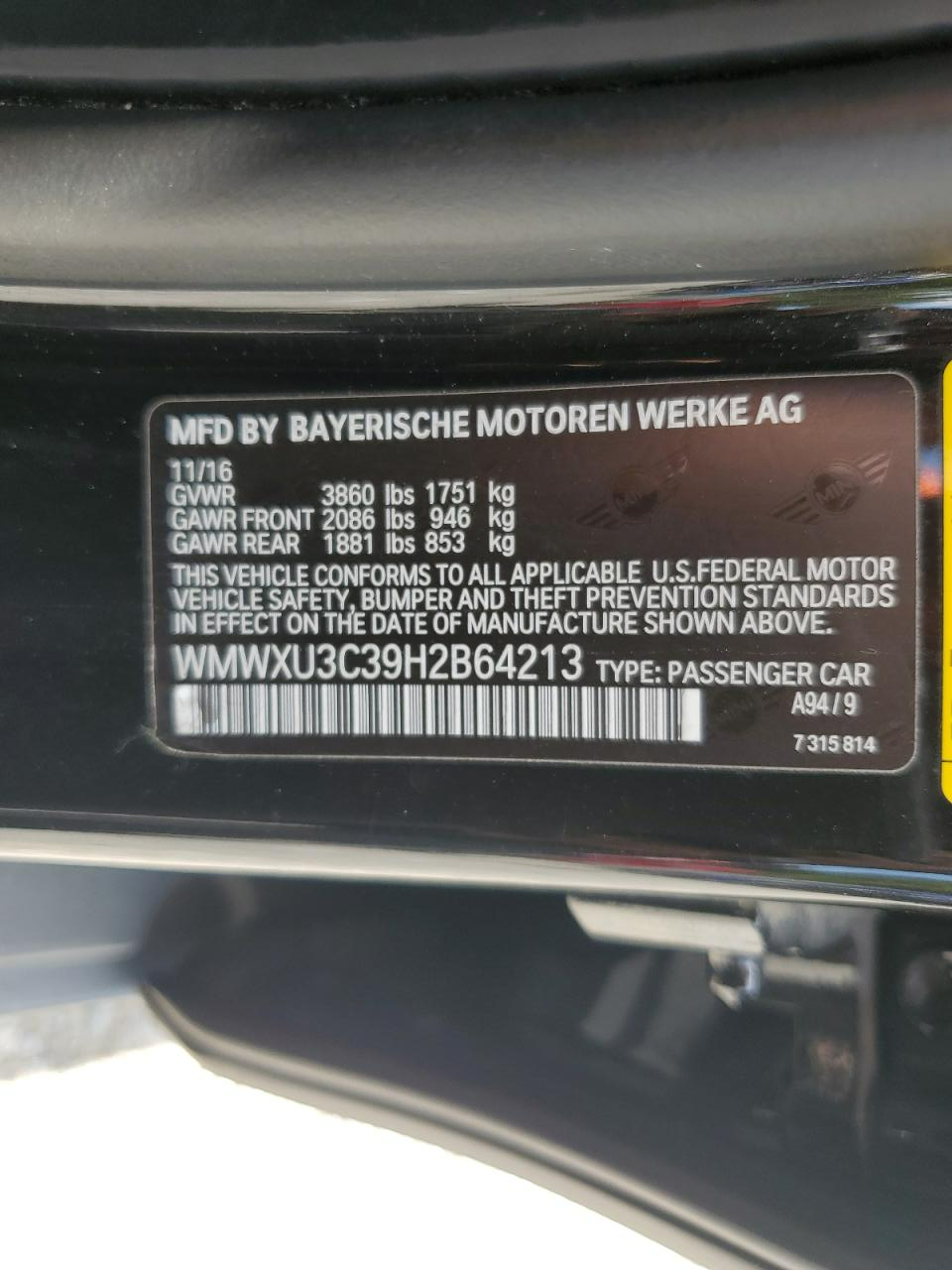 WMWXU3C39H2B64213 2017 Mini Cooper S