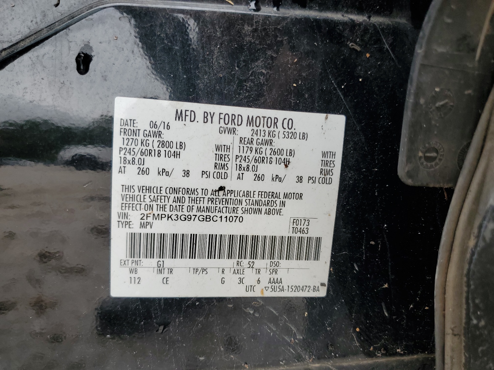 2FMPK3G97GBC11070 2016 Ford Edge Se